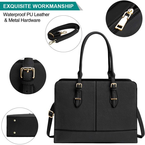 Lubardy Laptop Bags for Women 15.6 inch Ladies Leather Laptop Handbag Work Handbags Womens Tote Bag Office Black