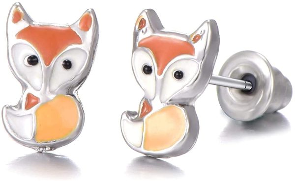 LABOTA Stainless Steel Mixed Color Cute Animals Fox Heart Star Ladybug Bee Frog Mushroom Tree Daisy Umbrella Rose Gold White Pearl Stud Earrings Set (animal tree pearl) - Image 2