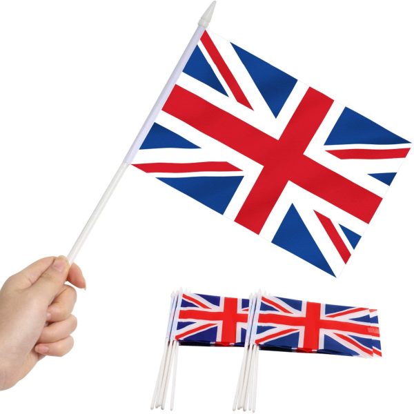 British Union Jack Stick Flag, ANLEY Great Britain 5x8 inch (12 X 20cm) HandHeld Mini Flag With 12" (30cm) White Solid Pole - Vivid Color and Fade Resistant - UK 5 x 8 inch Hand Held Flags With Spear - Image 2