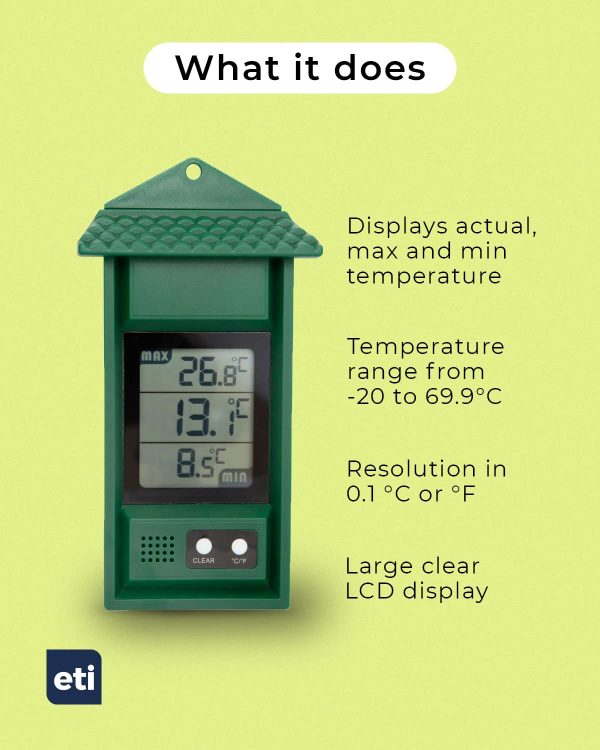 Digital max/min Thermometer for conservatories, greenhouses & Grow Rooms (Green) - Image 2