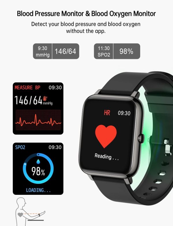 Popglory Smart Watch, Fitness Tracker with Blood Oxygen, Blood Pressure, Heart Rate Monitor, IP67 waterproof Smartwatch Fitness Watch Smart Watch for Men Women for Android iOS - Image 6