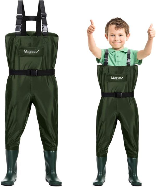 Magreel Kids Chest Waders Waterproof Nylon/PVC Youth Waders with Boots Fishing & Hunting Waders for Toddler & Children, Boys & Girls, Army Green, Age 2-13 - Image 4