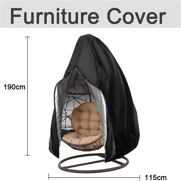 Patio Hanging Chair Cover - Egg Swing Cocoon Chair Cover with Zipper, Outdoor Waterproof Windproof Durable Heavy Duty Garden Furniture Protector, 190x115cm - Image 7