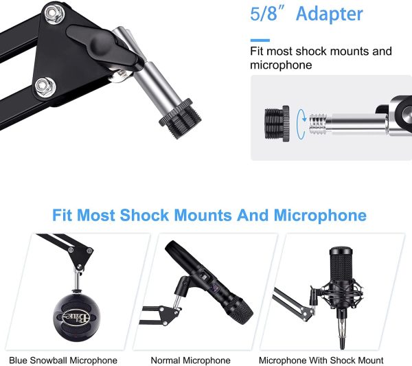 Microphone Boom Arm,Aokeo AK-35 Adjustable Compact Mic Suspension Boom Scissor Arm Stand For Blue Yeti,Snowball iCE, HyperX QuadCast,Elgato Wave,Etc - Image 5