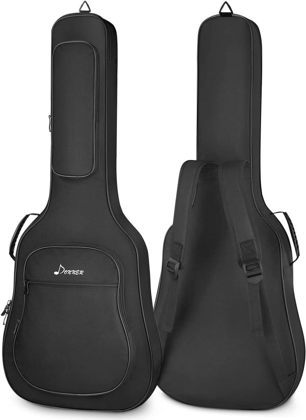 Donner Full Size Acoustic Guitar Gig Bag Backpack for 40 41 inch, 12mm Sponge Pad, Soft Case Cover, 600D Nylon Oxford Waterproof Nonwovens Interior, Two Pockets Black - Image 5