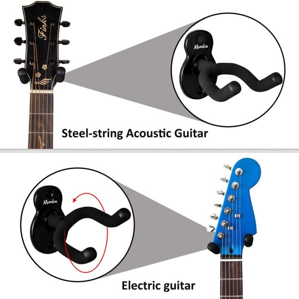 Guitar Wall Mount Hanger 2-Pack, Moodve Guitar-Shaped Metal Guitar Hanger, Black Guitar Hook Holder Stand For Bass Electric Acoustic Guitar Ukulele (Black)