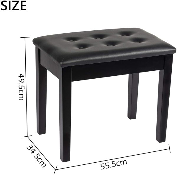 Piano Stool, Dressing Table Stool, Single Seat Keyboard Bench with Storage Compartment, Soft Faux Leather Padded Seat (Black) - Image 7