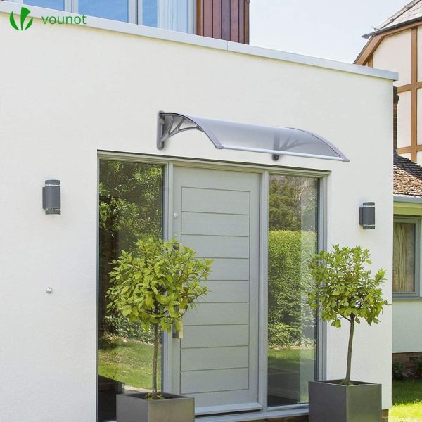 Front Door Canopy Outdoor Awning, Rain Shelter for Back Door, Porch, Window, 100 x 80 cm, Grey - Image 2