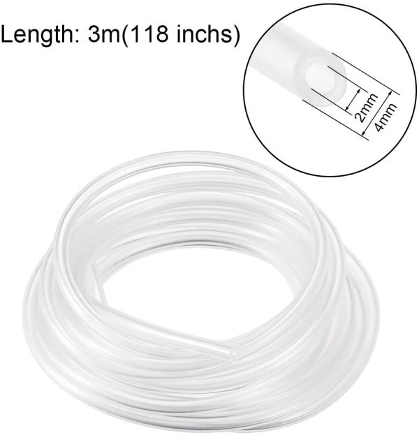 PVC Hose Tube, 2mm(0.07") ID x 4mm(0.15") OD 3 Meter Clear Vinyl Tubing, Plastic Flexible Water Pipe