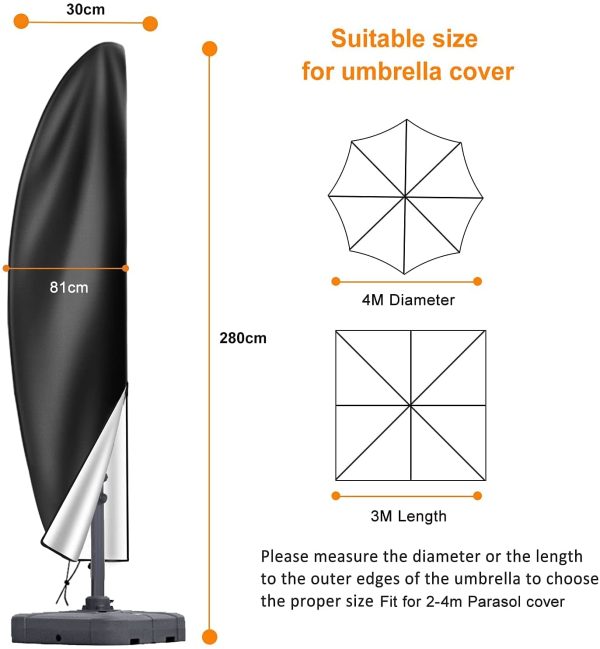 Cantilever Parasol Cover Waterproof, Fit for 2.5m 2.7m 3m 4m Patio Large Overhanging Outdoor Parasol,600D Oxford UV Resistant Windproof Garden Umbrella Cover with Zip - Image 5