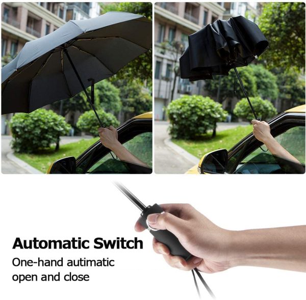 Compact Umbrella Windproof Travel Folding Umbrellas, Storm-Proof UP to 87 mp/h, 210T Teflon Coated Fast-Drying, Auto Open Close Foldable Umbrella, Portable Lightweight Umbrella Men's Ladies (Black) - Image 5