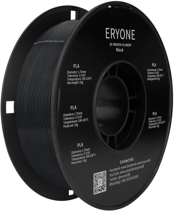 PLA Filament 1.75mm, 3D Printer Filament PLA, +/-0.03mm, 1kg(2.2lbs)/Spool,Black