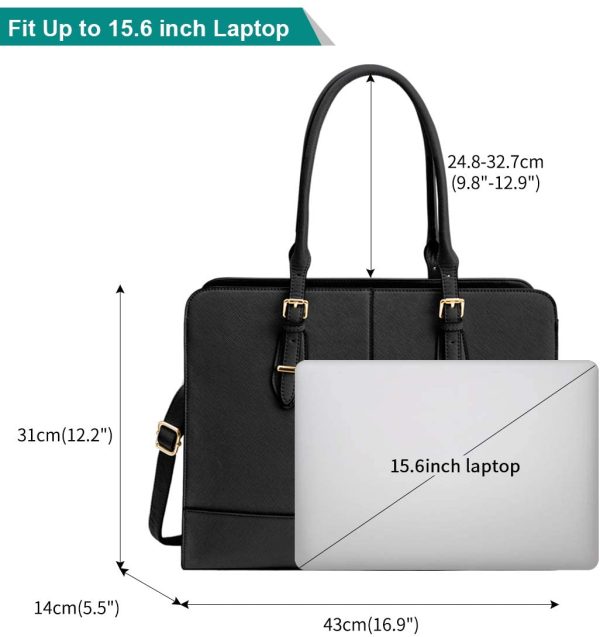 Lubardy Laptop Bags for Women 15.6 inch Ladies Leather Laptop Handbag Work Handbags Womens Tote Bag Office Black - Image 6