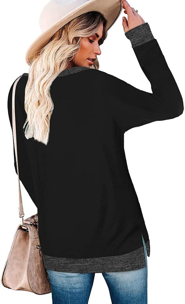 iChunhua Women Long Sleeve Crewneck Sweatshirts Color Block Tunic Jumpers Tops Side Split - Image 2