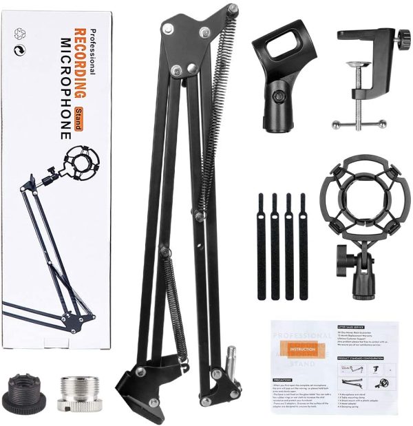 HAUEA Microphone Arm Stand, Adjustable Suspension Boom Scissor Mic Stand with Shock Mount, Upgrade Heavy Duty Clamp, Mic Clip, 3/8'' to 5/8'' Adapter for Blue Yeti, Nano Snowball and Other Microphone