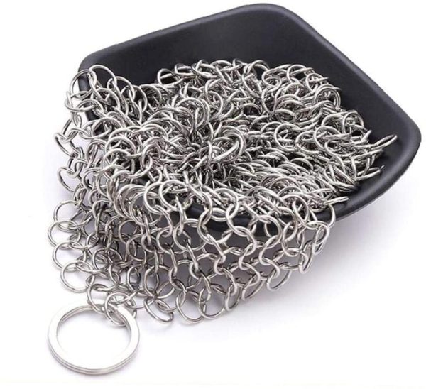 Cast Iron Cleaner Stainless Steel Cast Iron Cleaner Chainmail Scrubber for Cast Iron Pan Dutch Ovens Cast Iron Grill Scraper Skillet Scraper 1Pc Silver