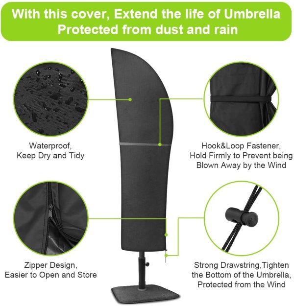 Parasol Cover with Rod, Cantilever Parasol Cover Heavy Duty 420D Oxford Fabric Large Garden Umbrella Cover Waterproof, Windproof, Rip Proof Banana Parasol Cover with Zip 265x30x70/45 cm - Image 6