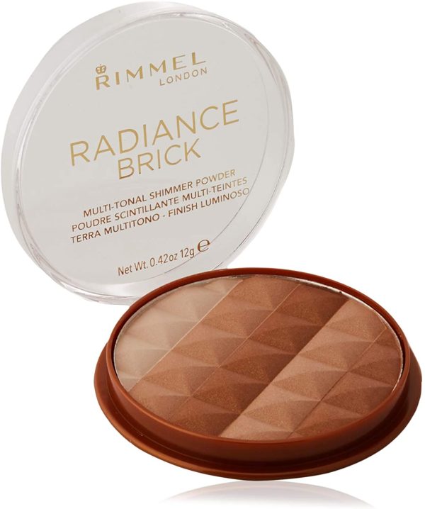 Rimmel London Radiance Shimmer Brick Pressed Bronzer, Light-As-Air Contouring Formula, 001 Light, 12 g