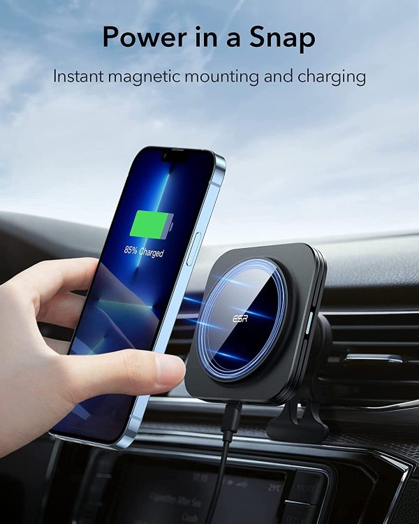 ESR HaloLock Magnetic Wireless Car Charger, Fast Charging, Compatible with MagSafe Car Charger, Air Vent Mount Compatible with iPhone 13/13 Pro/13 mini/13 Pro Max/12/12 Pro/12 mini/12 Pro Max, Black - Image 3