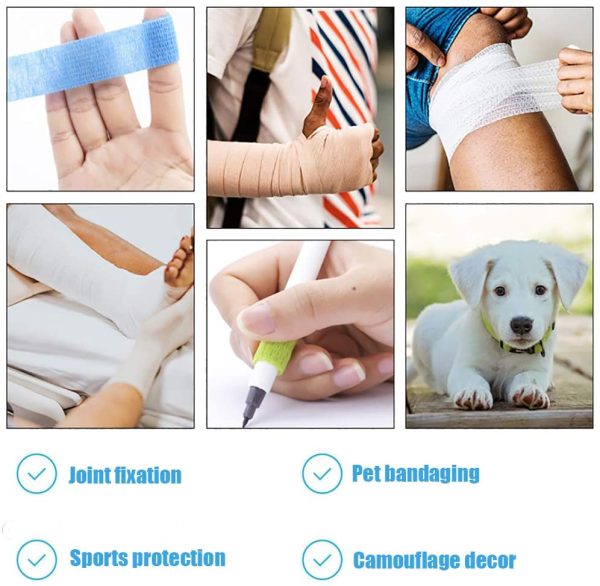 Wendergo 6 Rolls Self Adhering Bandage, Injury Wrap Tape for Cats, Pet Vet Wrap Bulk Stretch Tape for Wrist,Ankle Sprains & Swelling,Supports Muscles and Joints - Image 4