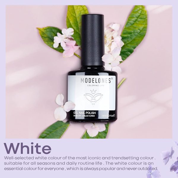 Modelones White Gel Polish, 15ml 1Pc Soak Off Gel Nail Polish for U V/LED Nail Lamp Long Lasting French Manicure Nail Gel Varnish, High Glossy, Smooth, Chip Resistant, Salon & Home Use Nail Art DIY