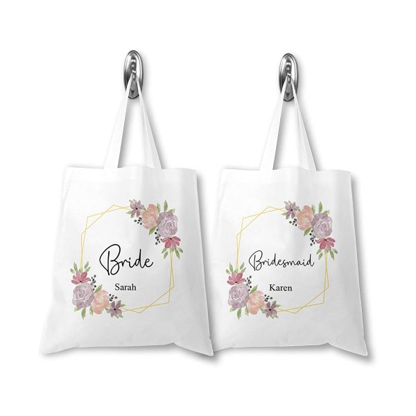 Personalised Bridesmaid Tote Bag, Custom Bridesmaids Gift Bag, Bridal Party Gift Bag, Hen Party Bags, Wedding Accessories, Floral Gold, Maid of Honor, Team Bride Tribe - Image 7