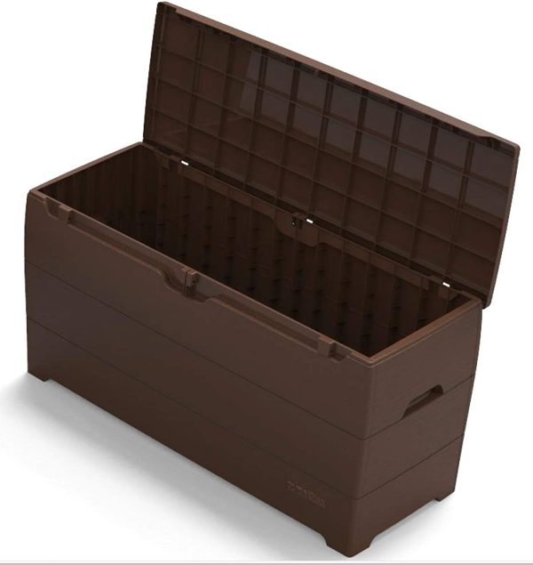 Duramax Cedargrain Durabox 270 Litre/71 Gallon, Outdoor Plastic Deck Box and Garden Furniture Organizer, Lockable Lid, Plastic Cushion Box with Side Handles, Brown - Image 8