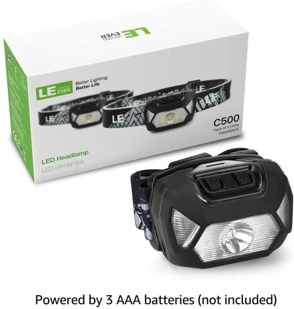 Head Torch, [2 Pack] Super Bright 1300L D Headlamp with 6 Lighting Modes, Waterproof, Battery Powered D Lightweight Headlight for Cycling Running Camping for Kids Adults - Image 6