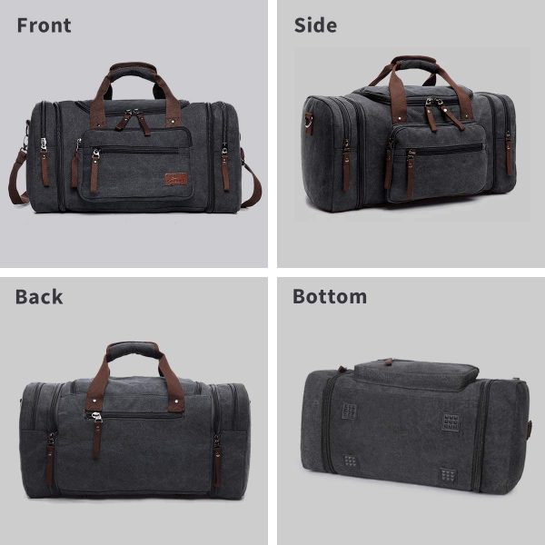 Canvas Duffle Bags,Fresion New Two Side Pockets for Extensions for Unisex Weekend Daypack Large Holdall Travel Bag ??Black??(Expansion Capacity: 58 * 25 * 30cm) - Image 6