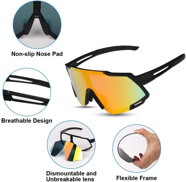 GARDOM Cycling Glasses Polarized for Men Women, Anti-UV Anti-blue Lights Sports MTB Sunglasses with 5 Interchangeable Colorful Lenses for Running Fishing Climbing Trekking Skiing Vacation - Image 2