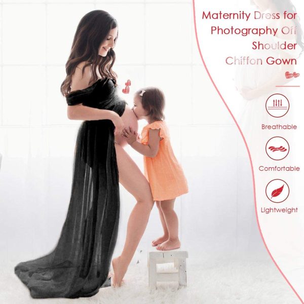 FEOYA Maxi Maternity Dress Chiffon Lace Strapless Gown Split Front for Pregnant Women Photography Full Length - Image 6