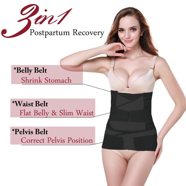 Postpartum Belly Wrap 3 in 1 Post Pregnancy Girdle, C Section Belt Postnatal Recovery Support band , Postnatal Abdominal Binder Tummy Bandit Cesarean Waist Belt Black L - Image 5