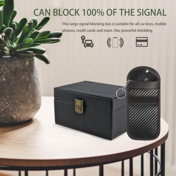 Car Key Signal Blocking Box with pouch,Large Faraday Box 17 x 12 x 9cm for Car Keys Phones RFID Blocker Case Car Key Safe Box,Fob Storage Box Keyless Cars Security Anti Theft Large Storage Box - Black - Image 9