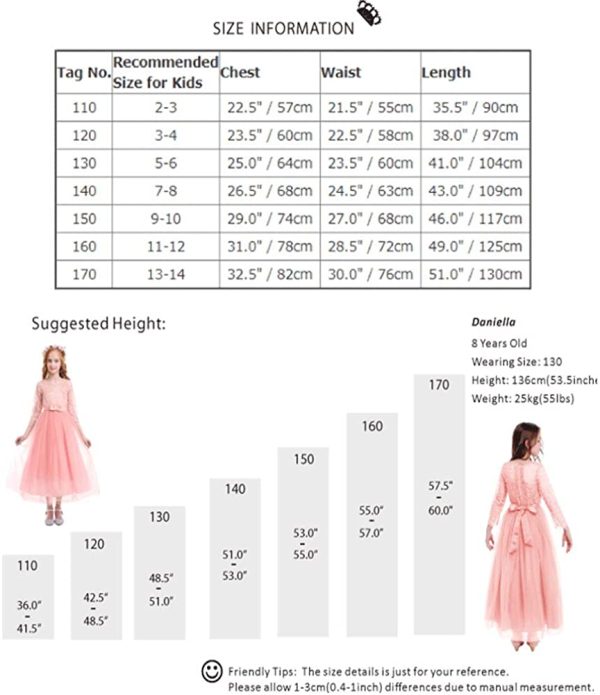 IWEMEK Flower Girls 3/4 Sleeve Floral Lace Tulle First Communion Pageant Dresses Kids Big Girls Princess Birthday Carnival Christmas Bridesmaid Wedding Party Prom Ball Gown 2-14 Years - Image 5