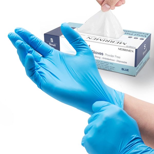 Merrimen | Gloves, disposable gloves, Multi purpose & extra strong, Powder free vinyl gloves, Box of 100 Blue, 1 Pack S, 411136 - Image 5