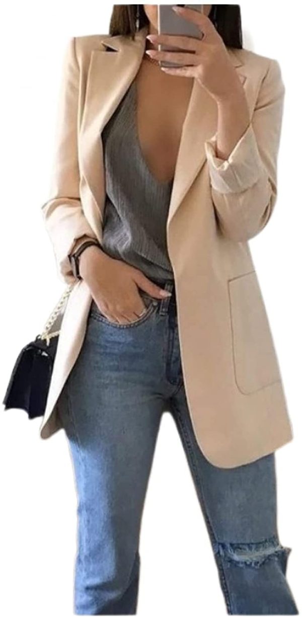 Freenfitmall Women Blazers Long Sleeve Business Suit Office Work Open Front Long Jacket - Image 3