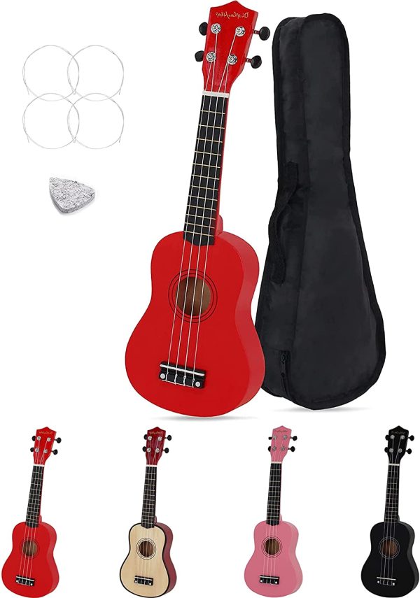 Display4top 21 Inch Soprano Ukulele,Professonial Ukele for Kids Bundle with Gig Bag, Picks,Extra Strings (Red) - Image 2