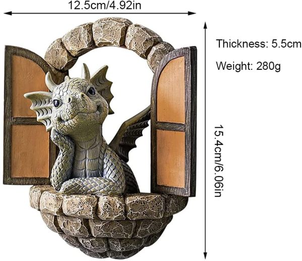 Courtyard Dinosaur Sculpture Wall Decoration, Weatherproof Resin Statue Miniatures, Lovely Dragon Garden Ornaments for Patio Yard (Dinosaur) - Image 2