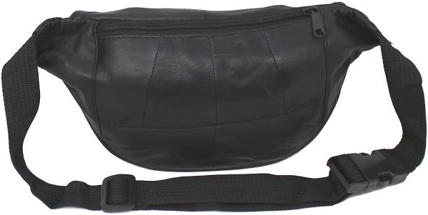 RAS Mens Womens Leather Bum Bag Travel Money Pouch Waist Hip Bag Pouch Passport Holder Adjustable Belt 1013 Black