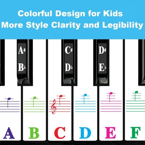 Piano Stickers for 88/61/64/49/37 Key, Piano Keyboard Stickers Full Set for White and Black Keys, Color Bigger Letter-Thinner Transparent Material-Easier Removable with Cleaning Cloth - Image 6