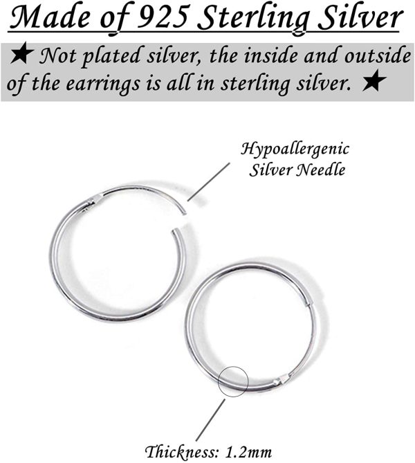 Elicola Set of 5 Pairs of Hoops Earrings in 925 Sterling for Women Men Small Round Mini Sleeper Cartilage Earrings Hypoallergenic 8/10/12/14/16mm - Image 6