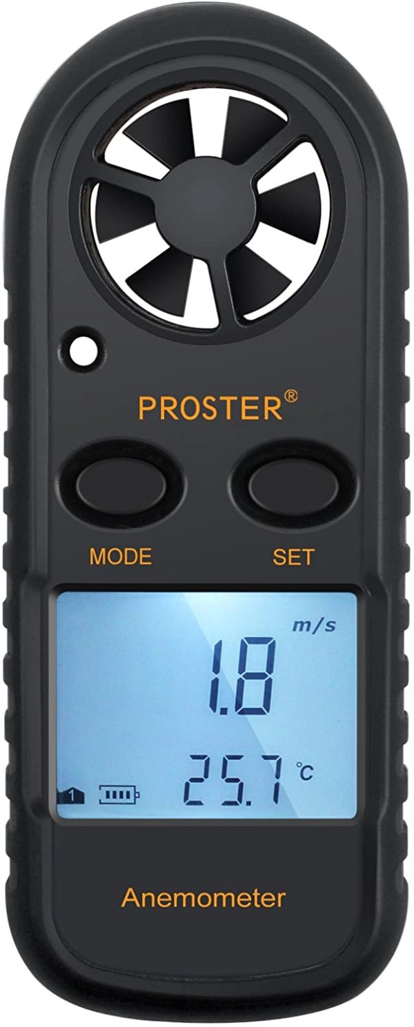 Proster Anemometer Digital LCD Wind Speed Meter Gauge Air Flow Velocity Measurement Thermometer with Backlight for RC Drones Helicopter Windsurfing Kite Flying Sailing Surfing Fishing Etc - Image 4