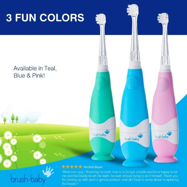 Brush Baby BabySonic Infant and Toddler Electric Toothbrush for Ages 0-3 Years - Smart LED Timer and Gentle Vibration Provide a Fun Brushing Experience (Blue) - Image 3