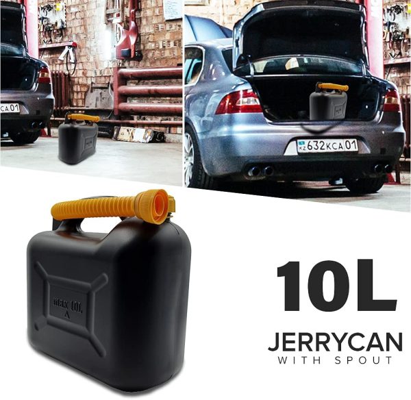 10L Plastic Jerry Can with Spout ?C Black Colour ?C Efficient Fuel Transportation ?C Emergency Backup for Vehicles