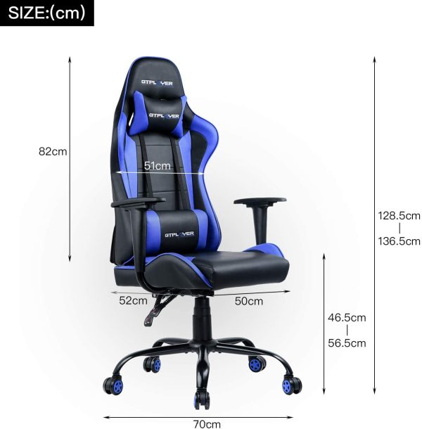 Gaming Chair Office Chair Swivel Heavy Duty Chair Ergonomic Design with Cushion and Reclining Back Support(Blue) - Image 7