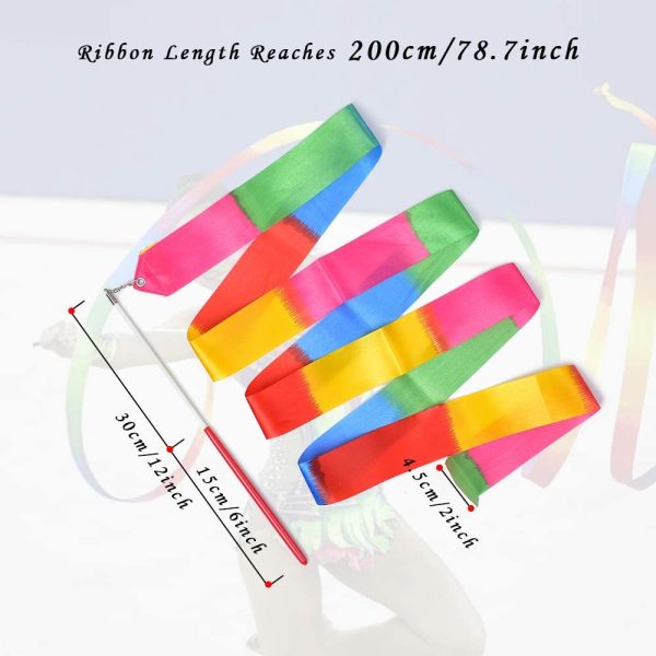 huianer Dance Ribbons Rainbow Streamers Rhythmic Gymnastic Ribbon Wands Rods for Children, Dancing, 2 PCS - Image 7