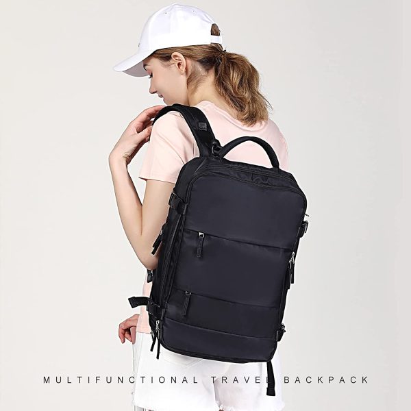 Large Travel Backpack Women, Carry On Backpack,Hiking Backpack Waterproof Outdoor Sports Rucksack Casual Daypack School Bag Fit 14 Inch Laptop with USB Charging Port Shoes Compartment - Image 6