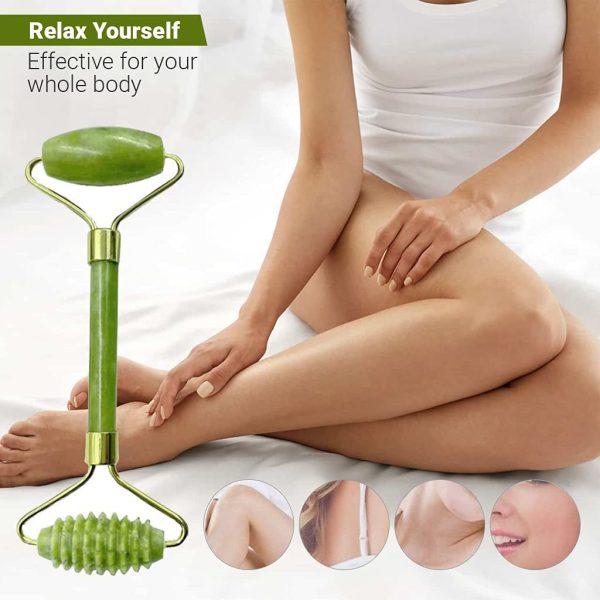 Jade Roller with Gua Sha Massage Set (3pcs)-  Face Roller For Eye Puffiness Treatment, Skin Tightening, Face & Neck, Natural jade Face Massager & Perfect Self Care Gifts For Women - Image 4