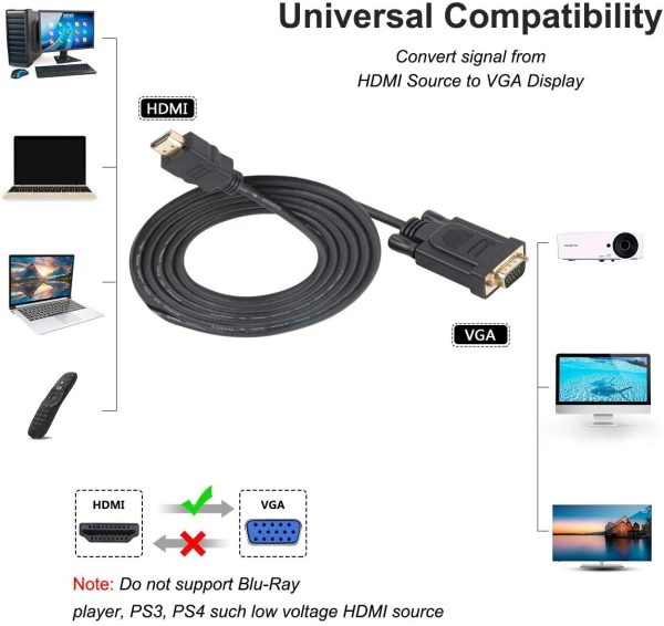 HDMI to VGA, Benfei Gold-Plated HDMI to VGA 0.9M Cable (Male to Male) for Computer, Desktop, Laptop, PC, Monitor, Projector, HDTV, Chromebook, Raspberry Pi, Roku, Xbox and More - Black - Image 5