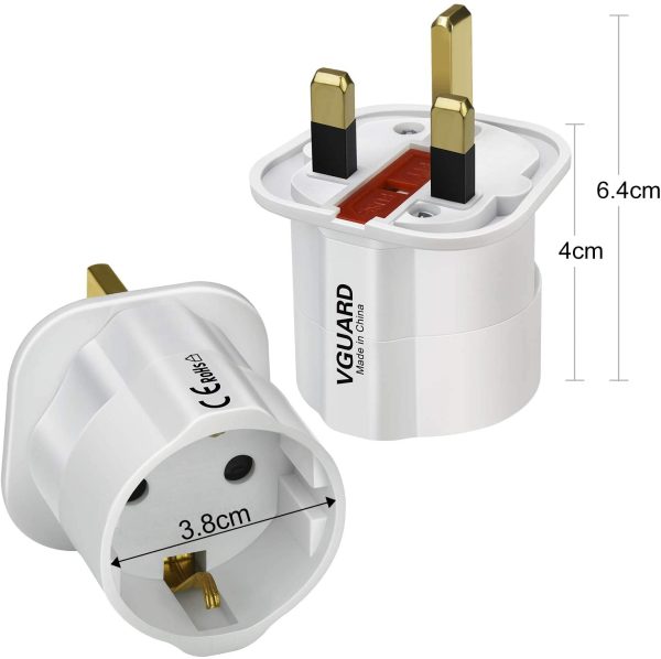 VGUARD European to UK Adapter, 1pack Plug Adaptor EU to UK Plug Adapter 2 Pin Plug Adaptor to 3 Pin for Travel or Electronic Device from France, Italy, Spain, Germany to UK - White - Image 6